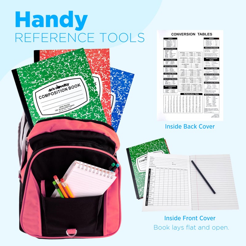 4E's Novelty Wide Ruled Composition Notebooks - Pack of 6- Hard Cover 100 Sheets 9.75" x 7.5" - Red Blue Green Cute Marble Colors, Bulk Compositon Book Wide Ruling, Back to School Supplies - Image 3